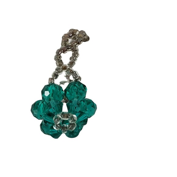 Womens Bracelet Ring 2 Piece Set Stretch Green Faceted Glass Rhinestone Vintage - Picture 7 of 9